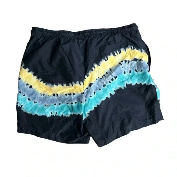 Men's PacSun 17" Black Green & Yellow Tie-Dye Swim Trunks Shorts X-Large XL - Picture 2 of 5